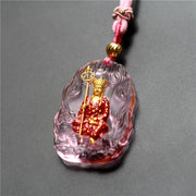 Buddha Stones Ksitigarbha Buddha Liuli Crystal Compassion Amulet Necklace Pendant Necklaces & Pendants BS Pink Ksitigarbha