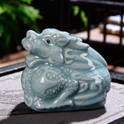 Buddha Stones Chinese Zodiac Wealth Ceramic Tea Pet Home Figurine Decoration Decorations BS Dragon 7cm*5cm*6cm