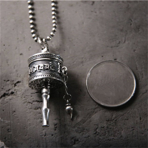 Buddha Stones 925 Sterling Silver Om Mani Padme Hum Prayer Wheel Purity Rotatable Necklace Pendant Necklaces & Pendants BS 3