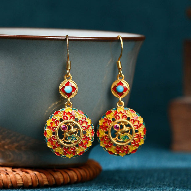 Buddha Stones 24K Gold Plated Dunhuang Color Elk Copper Balance Drop Earrings Earrings BS Dunhuang Color