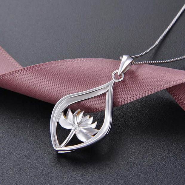 Buddha Stones 925 Sterling Silver Lotus Pattern Enlightenment Necklace Pendant Necklaces & Pendants BS 7