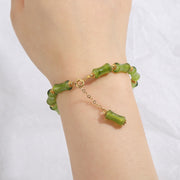 Buddha Stones Green Bamboo Pattern Liuli Crystal Moss Agate Wealth Chain Bracelet