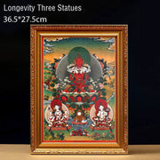 Buddha Stones Tibetan Framed Thangka Painting Blessing Decoration Decorations BS Longevity Three Statues