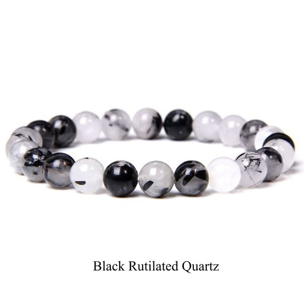 Buddha Stones Natural Stone Quartz Healing Beads Bracelet Bracelet BS 8mm Black Rutilated Quartz