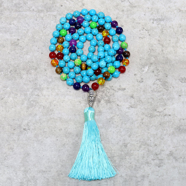 Buddha Stones 108 Mala Turquoise Beads Yoga Meditation Prayer Beads Necklace