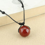 Buddha Stones Red Agate Bead Confidence Leather Rope Necklace Pendant Necklaces & Pendants BS 1