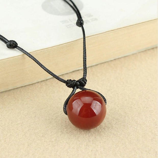 Buddha Stones Red Agate Bead Confidence Leather Rope Necklace Pendant