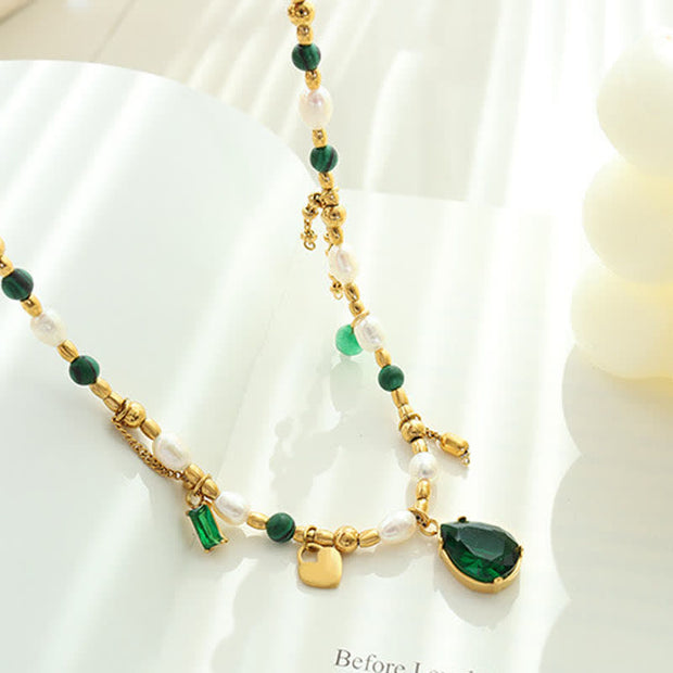 Pearl Bead Zircon Turquoise Calm Necklace Pendant Necklaces & Pendants BS 8