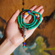 Buddha Stones 108 Mala Beads Tibetan Turquoise Dzi Bead Protection Bracelet Mala Bracelet BS 3