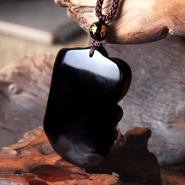 Buddha Stones Black Obsidian Elephant Protection String Necklace Pendant Key Chain Necklaces & Pendants BS 8