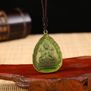 Buddha Stones Tibetan Buddha Liuli Crystal Serenity Necklace Pendant Necklaces & Pendants BS Green Buddha