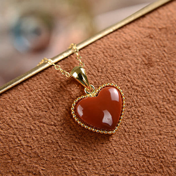 Buddha Stones 925 Sterling Silver Love Heart Red Agate Confidence Necklace Pendant