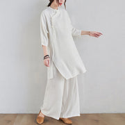 Buddha Stones 2Pcs Plain Design Zen Tai Chi Meditation Clothing Cotton Linen Top Pants Women's Set Clothes BS 12