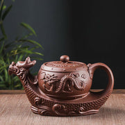 Buddha Stones Vintage Dragon Auspicious Clouds Purple Clay Ceramic Teapot