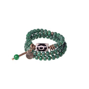 Buddha Stones Cyan Bodhi Seed Dzi Bead Wisdom Peace Triple Wrap Bracelet Mala Bracelet BS 11