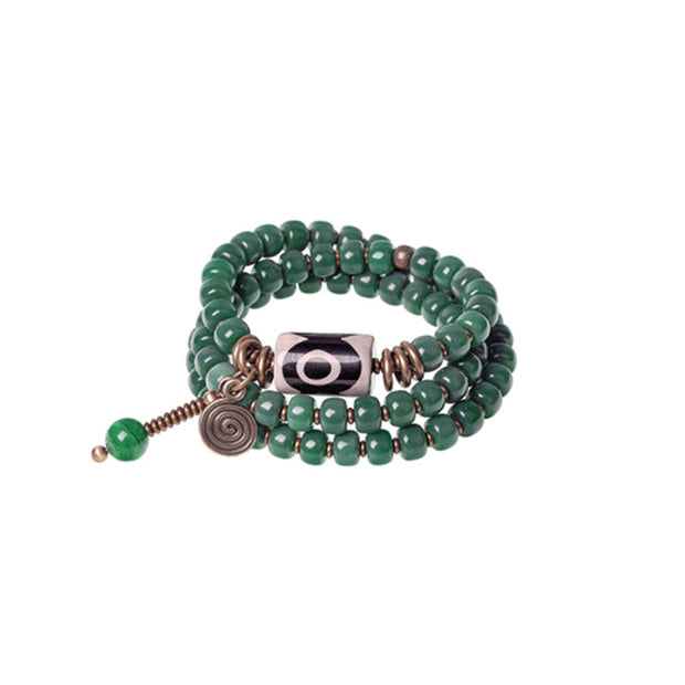 Buddha Stones Cyan Bodhi Seed Dzi Bead Wisdom Peace Triple Wrap Bracelet