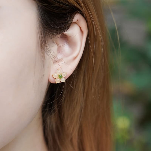 FREE Today: Release Negativity White Jade Flower Blessing Stud Earrings FREE FREE 3