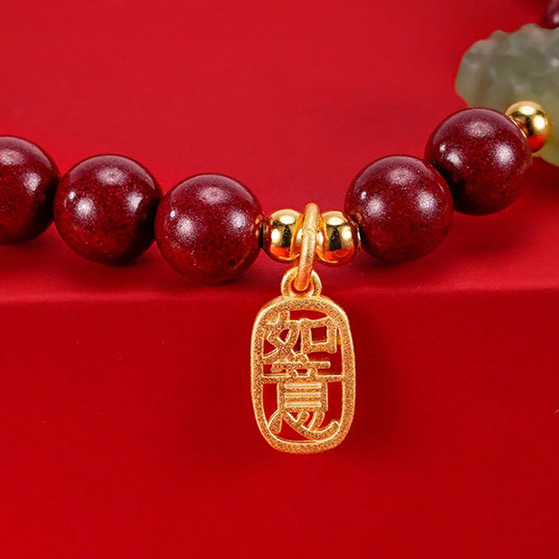 Buddha Stones 925 Sterling Silver Year of the Dragon Natural Cinnabar Hetian Jade Dragon Fu Character Ruyi As One Wishes Charm Blessing Bracelet (Extra 30% Off | USE CODE: FS30) Bracelet BS 16