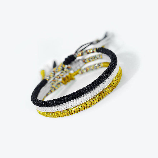 Buddha Stones 3Pcs Tibetan Handmade Multicolor King Kong Knot Amulet Bracelet