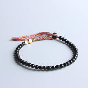 Buddha Stones Handmade Tibetan Black Onyx Tassel Bracelet Bracelet BS 1