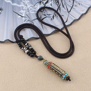 Buddha Stones Tibetan Om Mani Padme Hum Dzi Bead Wenge Wood Necklace Pendant Necklaces & Pendants BS Om Mani Padme Hum String