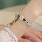 Buddha Stones Jade Peach Blossom Flower Luck Bracelet Bracelet BS 3