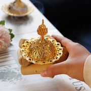Buddha Stones Gold Alloy Healing Mini Incense Burner With Wooden Coaster Home Decor