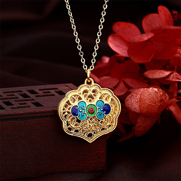 Buddha Stones Tibet Auspicious Clouds Copper Luck Necklace Pendant