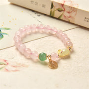 Year of the Rabbit Natural Pink Crystal Green Agate Bunny Love Happiness Bracelet Bracelet BS 3