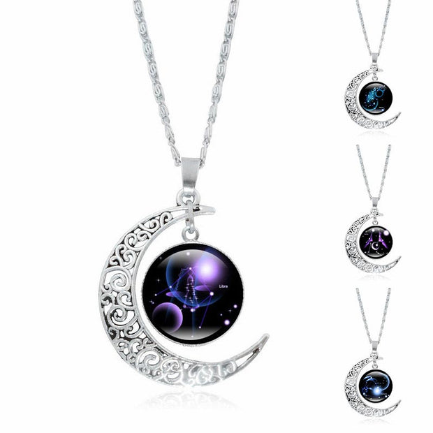 Buddhastoneshop 12 Constellations of the Zodiac Moon Protection Necklace Chain Pendant