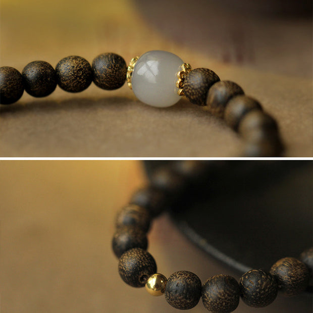 Buddha Stones Agarwood Jade Strength Calm Bracelet Bracelet BS 14