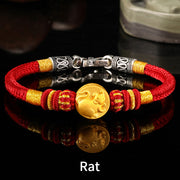Buddha Stones 999 Gold Chinese Zodiac Auspicious Matches Om Mani Padme Hum Luck Handcrafted Bracelet Bracelet BS Rat 19cm