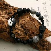 Buddha Stones Black Onyx Picasso Jasper Bead Yin Yang Fortune Protection Bracelet