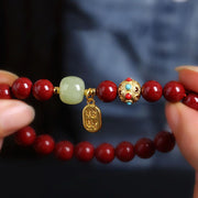Buddha Stones Cinnabar Green Aventurine Fortune Protection Charm Bracelet Bracelet BS 5