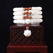 Buddha Stones Tibetan Mala White Bodhi Seed Peace Bracelet Mala Bracelet BS Red Agate-8*10mm