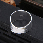 Buddha Stones Tibetan 990 Sterling Silver Handmade Rustic Hammered Pattern Ring