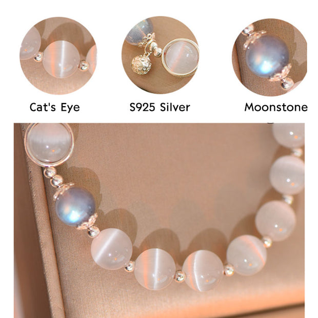 Buddha Stones 925 Sterling Silver Cat Eye Moonstone Love Support Bracelet Bracelet BS 9