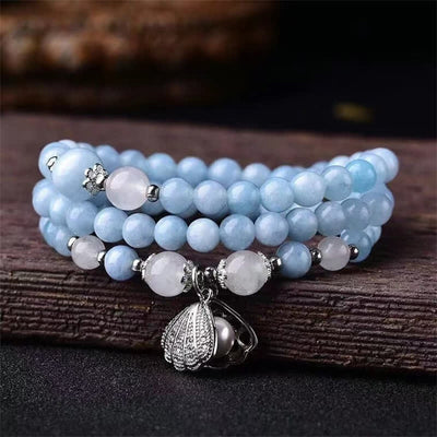 Buddha Stones Aquamarine Peace Shell Charm Bracelet