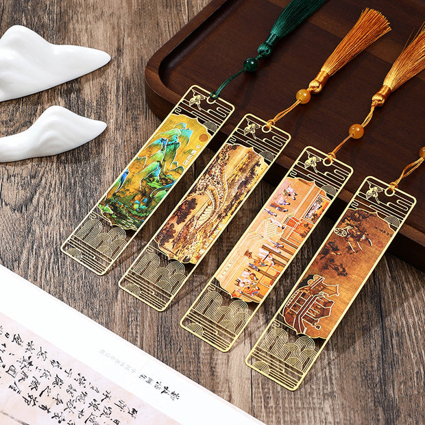 Buddha Stones A Panorama of Rivers and Mountains Metal Hollow Bookmarks Tassel With Gift Box