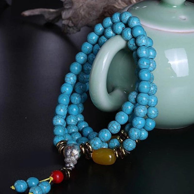 Buddha Stones Tibetan Turquoise Harmony Necklace Mala Mala Bracelet BS 6