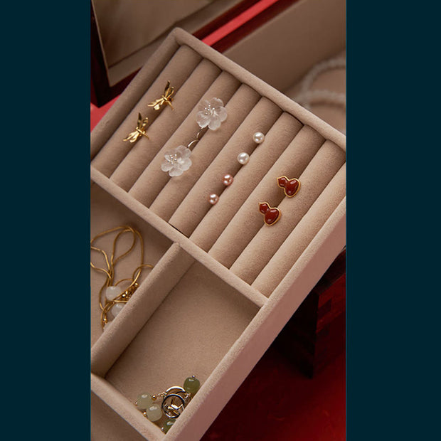 Buddha Stones Antique Handmade Red Sandalwood Rosewood Jewelry Storage Box Lockable Solid Wood Gift Organizer Box