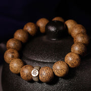 Buddha Stones Chinese Zodiac Natal Buddha Natural Agarwood Silver Peace Calm Bracelet
