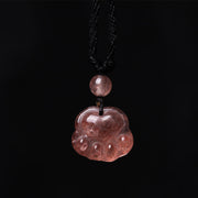 Buddha Stones Strawberry Quartz Lovely Cat Paw Claw Healing Necklace Pendant Necklaces & Pendants BS 1