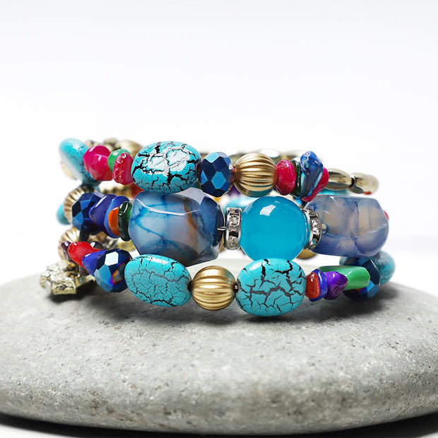 Buddha Stones Multilayer Irregular Turquoise Agate Beads Blessing Bracelet Bracelet BS 2