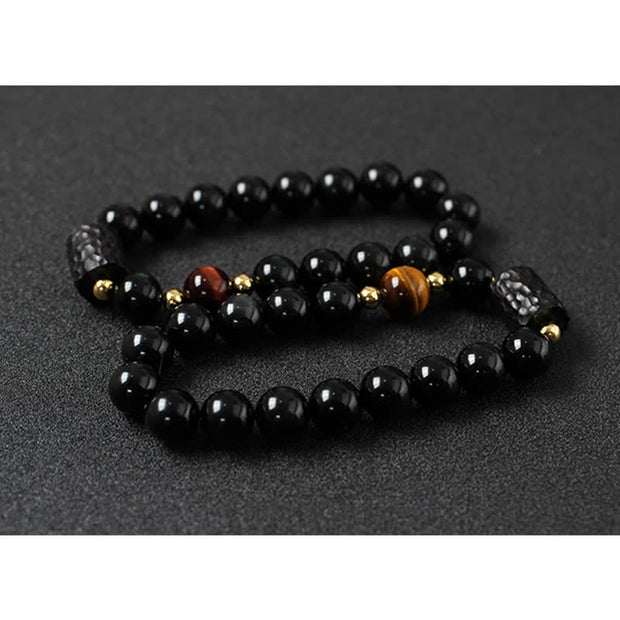 Black Obsidian Ebony Wood Red Tiger Eye Strength Couple Bracelet Bracelet BS 13