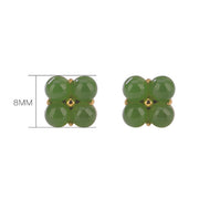 Buddha Stones 925 Sterling Silver Plated Gold Natural Cyan Jade Four Leaf Clover Luck Stud Earrings Earrings BS 7