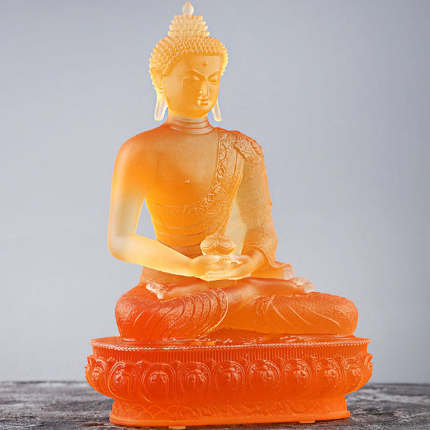 Buddha Stones Buddha Handmade Figurine Liuli Crystal Art Piece Serenity Statue Home Offering Decoration