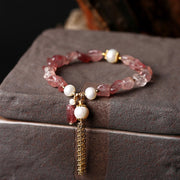Buddha Stones Natural Strawberry Quartz Pearl 14k Gold Plated Love Healing Bracelet Bracelet BS Strawberry Quartz&Pearl