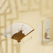 Buddha Stones Bird Flowers Orchid Handheld Paper Bamboo Folding Fan
