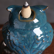 Buddha Stones Cute Owl Ceramic Backflow Smoke Fountain Meditation Healing Incense Burner Decoration Incense Burner BS 6